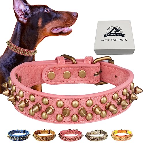 Kawagogo Spike Hundehalsband, Anti-Biss PU Leder Halsband für Kleine Mittlere Große Hunde, Pitbull Mastiff Bully Boxer Halsband (Rot, M) von Kawagogo