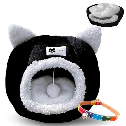 KawaiPets - Katzenbett - Katzenhöhle mit Waschbarem Innenkissen und Spielzeugball - Flauschiges Katzenbett - Katzenhaus mit Buntem Halsband als Geschenk von KawaiPets