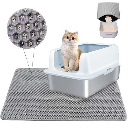 KayKple® Katzenklo Matte - 55x75 cm Katzenmatte Doppelte Schichte Non-Slip wasserdichte - Katzenmatte Katzenklo mit Schnalle - Bienenwabe Matte Katzentoilette - Grau von KayKple