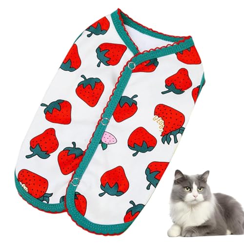 Kazuko Kleine Hundekleidung,Hunde-Sommershirt,Weiche, ärmellose Hundebekleidung mit Erdbeermuster-Design | Bequeme, atmungsaktive Haustierkleidung mit Druckknopf am Rücken für Hunde, Welpen, Katzen, von Kazuko