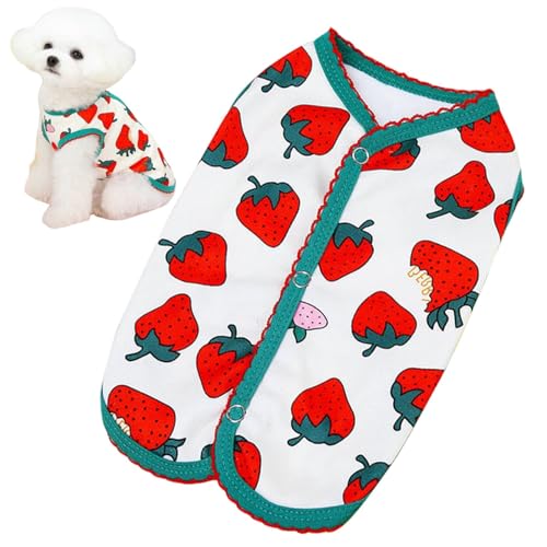 Kazuko Sommershirt für Hunde, Sommerkleidung für Hunde,Ärmelloses, weiches Hundekleid mit Erdbeermuster | Bequeme Haustier-Shirts mit Druckknopf auf der Rückseite, modische Alltagskleidung für den von Kazuko