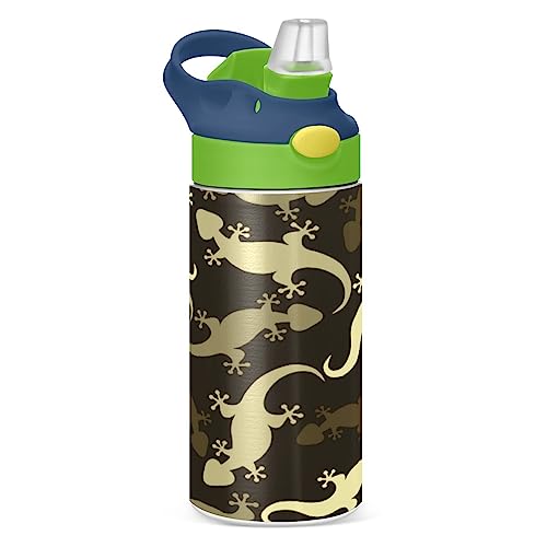 Kcldeci Isolierte Wasserflasche mit Strohhalm für Sport und Reise Eidechsen Geckos Sport Wasserflaschen Halten 24 Stunden kalt und heiß von Kcldeci