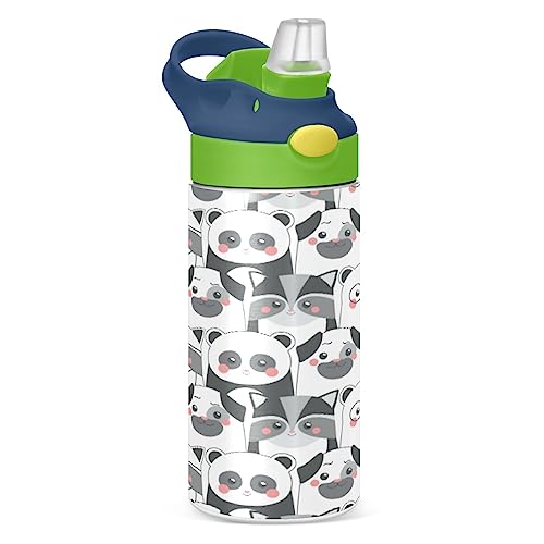 Kcldeci Isolierte Wasserflasche mit Strohhalm für Sport und Reise Schwein Hund Waschbär Panda Bär Sport Wasserflaschen Halten Kalt für 24 Stunden und Heiß von Kcldeci