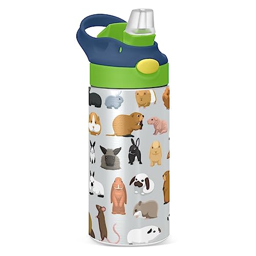 Kcldeci Isolierte Wasserflasche mit Strohhalm für Sport und Reise Tier Nagetier Capybara Kaninchen Hamster Meerschweinchen Sport Wasserflaschen Halten 24 Stunden kalt und heiß von Kcldeci