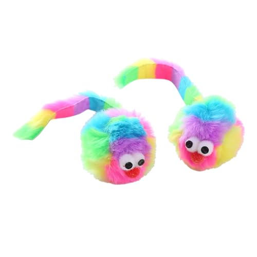 Kcvzitrds 10 Stück Kaninchen Plüsch Maus Regenbogen Spielzeug Ball Regenbogen Monster wie abgebildet inkl. Rattonit, bissfest, interaktives Spielzeug von Kcvzitrds