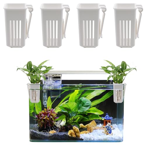 4 Stück Aquarium Pflanzenhalter Hängepflanzenhalter Plant Cup Aquaponischer Korb Aquarium Dekoration für Wasserpflanzen Pflanzenaufhänger 4,5x5x9,6 cm von KeaJuidy