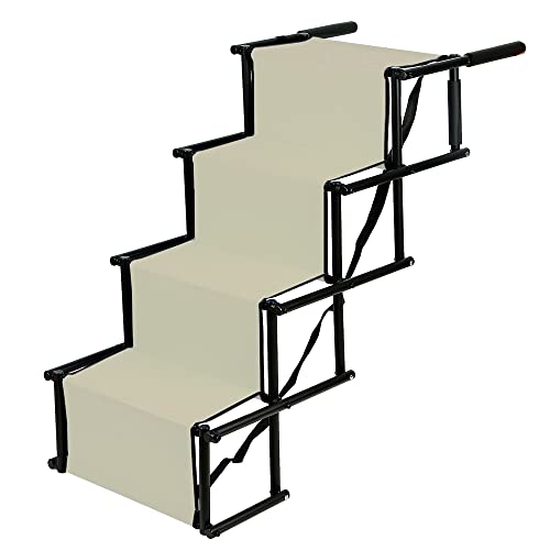Hundetreppe & Hunderampe, Haustiertreppe, Hundetreppe Auto Klappbar für kleine und große Hunde, Gelenkschonend für Haustiere (Beige) von Kedia