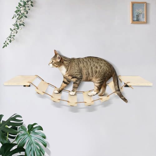 Wandregal für Katzen, Hängebrücke für Katzen, Holz, Wandbrücke für Katzen, Stange, Wandmöbel zum Schlafen, Spielen, Klettern Wandregal für Katzen, Hängebrücke für Katzen, Holz, Wandbrücke für Katzen, Stange, Wandmöbel zum Schlafen, Spielen, Klettern von Kedia
