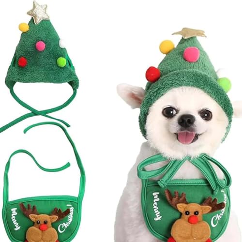 Adorable Christmas Tree Pom-Pom Hat, Christmas Tree Hat for Dogs & Cats, Entzückende Weihnachtsbaum-Bommelmütze, Weihnachtsbaum-Mütze, Lustige weiche Haustiermütze für Hunde und Katzen (Grün, S) von Keeplus