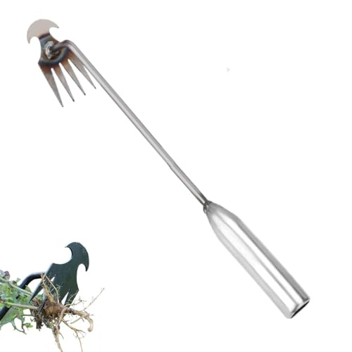 Foxyle Weed Puller, Garden Weed Puller Tools, Gartenarbeit Hand Unkrautstecher mit 4 Zähne, Gartenwerkzeug Unkraut Entferner Gerät,Gartenarbeit Hand Unkrautstecher, Garten-Reinigungsschaufel (Silber) von Keeplus