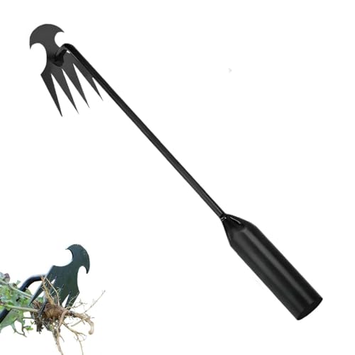 Foxyle Weed Puller, Garden Weed Puller Tools, Gartenarbeit Hand Unkrautstecher mit 4 Zähne, Gartenwerkzeug Unkraut Entferner Gerät,Gartenarbeit Hand Unkrautstecher, Garten-Reinigungsschaufel (Schwarz) von Keeplus