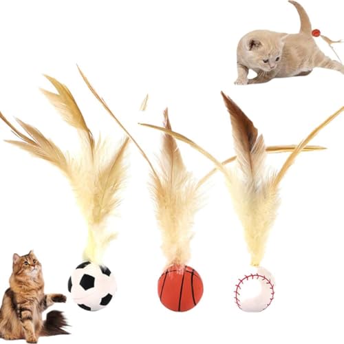 Keeplus 3 Stück Celery Pets, Interactive Feather Ball Toy Set for Cats, Bouncy Ball Cat Toys, Hüpfender Katzenball mit Feder, Katzenspielzeug, interaktive Gummi-Pounce-Ball-Spielzeuge für Kätzchen von Keeplus