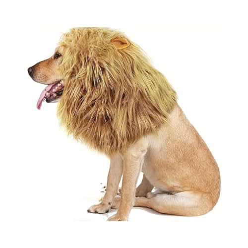 Lion Mane for Dog, Black Lion Mane for Dog, Hundekostüm Löwenmähne, Verstellbar Hunde Perücke mit Ohren, Hundekostüm Löwenmähne Hund, Hund Löwe Mähne Kostüm für Cosplay Partys (Hellbraun, 16CM) von Keeplus