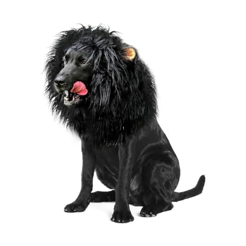 Lion Mane for Dog, Black Lion Mane for Dog, Hundekostüm Löwenmähne, Verstellbar Hunde Perücke mit Ohren, Hundekostüm Löwenmähne Hund, Hund Löwe Mähne Kostüm für Cosplay Partys (Schwarz, 37CM) von Keeplus