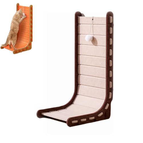 Mellowkin Cat Scratcher Felt, L förmige Kratzpappe für Katzen, widerstandsfähig Katzenkratzbrett mit Ballspielzeug, Selbstklebend Kratzteppich Katze Wand, Interaktives Katzenspielzeug (A-Khaki) von Keeplus