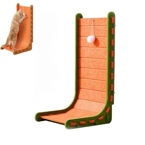 Mellowkin Cat Scratcher Felt, L förmige Kratzpappe für Katzen, widerstandsfähig Katzenkratzbrett mit Ballspielzeug, Selbstklebend Kratzteppich Katze Wand, Interaktives Katzenspielzeug (A-Orange) von Keeplus