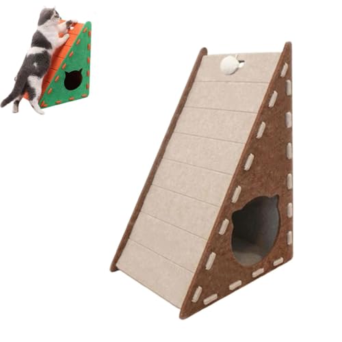 Mellowkin Cat Scratcher Felt, L förmige Kratzpappe für Katzen, widerstandsfähig Katzenkratzbrett mit Ballspielzeug, Selbstklebend Kratzteppich Katze Wand, Interaktives Katzenspielzeug (B-Khaki) von Keeplus