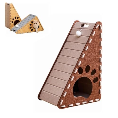 Mellowkin Cat Scratcher Felt, L förmige Kratzpappe für Katzen, widerstandsfähig Katzenkratzbrett mit Ballspielzeug, Selbstklebend Kratzteppich Katze Wand, Interaktives Katzenspielzeug (C-Khaki) von Keeplus