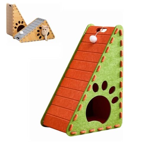 Mellowkin Cat Scratcher Felt, L förmige Kratzpappe für Katzen, widerstandsfähig Katzenkratzbrett mit Ballspielzeug, Selbstklebend Kratzteppich Katze Wand, Interaktives Katzenspielzeug (C-Orange) von Keeplus