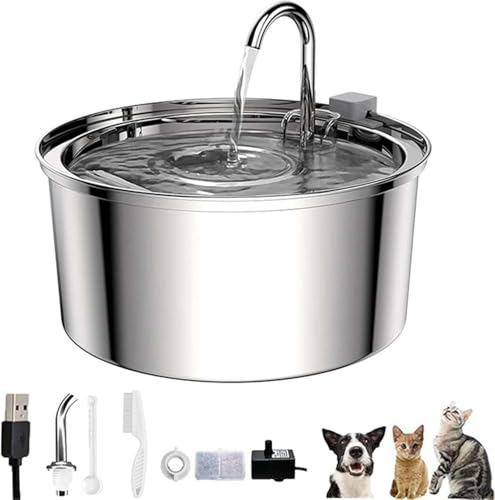 Pawquench Automatic Pet Water Fountain, 3.2L Katzenbrunnen Trinkbrunnen für Katze, Katzenbrunnen Edelstahl, automatischer Haustierbrunnen mit leiser Pumpe, Katzenbrunnen für den Innenbereich (A, 1) von Keeplus