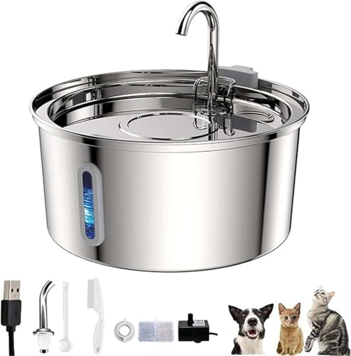Pawquench Automatic Pet Water Fountain, 3.2L Katzenbrunnen Trinkbrunnen für Katze, Katzenbrunnen Edelstahl, automatischer Haustierbrunnen mit leiser Pumpe, Katzenbrunnen für den Innenbereich (B, 1) von Keeplus