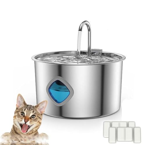 Watrify Cat Fountain - Watrify Cat Water Fountain, Katzenbrunnen Edelstahl Trinkbrunnen für Katze, 3.2L Ultra leise Wasserbrunnen mit Wasserstandsfenster, Katzen Trinkbrunnen Mit 2 Filtern für Hunde von Keeplus
