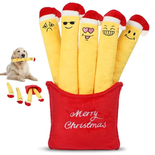 Weihnachts-Plüsch-Pommes mit Quietscher, 5 Stück, Kauspielzeug für kleine, mittelgroße und große Hunde Weihnachts-Plüsch-Pommes mit Quietscher, 5 Stück, Kauspielzeug für kleine, mittelgroße und große Hunde von Keeric