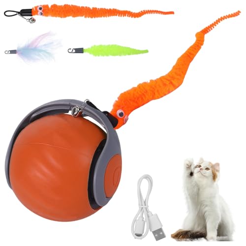 Keggaen Interaktive rollende Katzenspielzeugbälle, Automatisches Katzenspielzeug Interaktiver Hundeball mit Zwei Schwänzen Zwei Geschwindigkeitseinstellung, Beweglicher Ball für Hunde für gelangweilte Keggaen Interaktive rollende Katzenspielzeugbälle, Automatisches Katzenspielzeug Interaktiver Hundeball mit Zwei Schwänzen Zwei Geschwindigkeitseinstellung, Beweglicher Ball für Hunde für gelangweilte von Keggaen