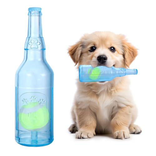 Wasserflasche Hundespielzeug, Crunch- und Spielflasche, Hundespielzeug, um sie beschäftigt zu halten, interaktive Wasserflasche für Hunde, Crunchnplay mit Tennisball im Inneren (blau) von Keggaen