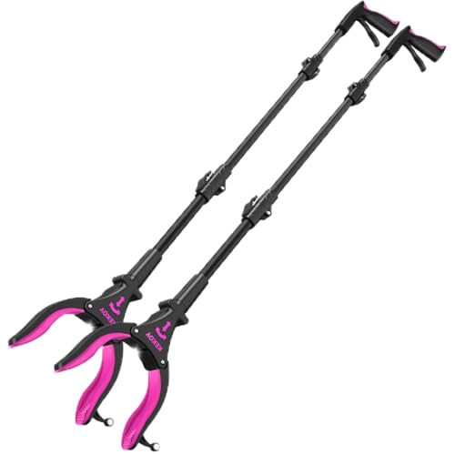 Kekoy 2 Stück Greifer mit Licht, 80cm Greifzange für Senioren, 90° Drehbare Faltbar Müllzange, Aluminium Müllgreifer Zange mit Magnet, Abfallsammlung, Armverlängerung,Greifzange für müll(Rose) von Kekoy