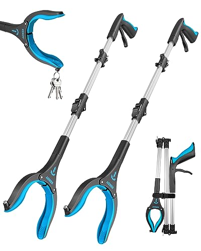 Kekoy Greifzange für Senioren 111cm Aluminium Müllzange, Faltbare Greifer für Senioren, Drehbar Müllgreifer, Extra Langer Greifarm, Greifhilfe für Menschen mit Magnetspitzen(2 Stück Himmelblau) von Kekoy