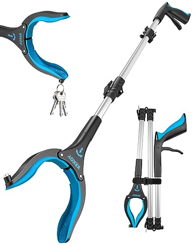 Kekoy Greifzange für Senioren 111cm Aluminium Müllzange, Faltbare Greifer für Senioren, Drehbar Müllgreifer, Extra Langer Greifarm, Greifhilfe für Menschen mit Magnetspitzen(Himmelblau) von Kekoy