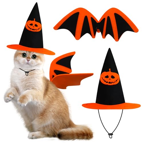 Halloween-Kostüm für Hunde, 1 verstellbarer Kürbis-Zaubererhut und 1 Fledermausflügel-Outfit für Haustiere, Welpen, Katzen, Party, Verkleidung, Cosplay-Kostüm Halloween-Kostüm für Hunde, 1 verstellbarer Kürbis-Zaubererhut und 1 Fledermausflügel-Outfit für Haustiere, Welpen, Katzen, Party, Verkleidung, Cosplay-Kostüm von Kelamayi