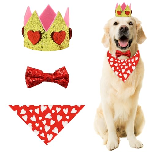 Hundekostüm zum Valentinstag, Welpen-Bandana-Halsband mit Fliege und Liebeskronenhut, rotes Herz, verstellbares Hunde-Accessoire für Haustier, Welpe, Katze, Party, Verkleidung, Cosplay-Kostüm Hundekostüm zum Valentinstag, Welpen-Bandana-Halsband mit Fliege und Liebeskronenhut, rotes Herz, verstellbares Hunde-Accessoire für Haustier, Welpe, Katze, Party, Verkleidung, Cosplay-Kostüm von Kelamayi