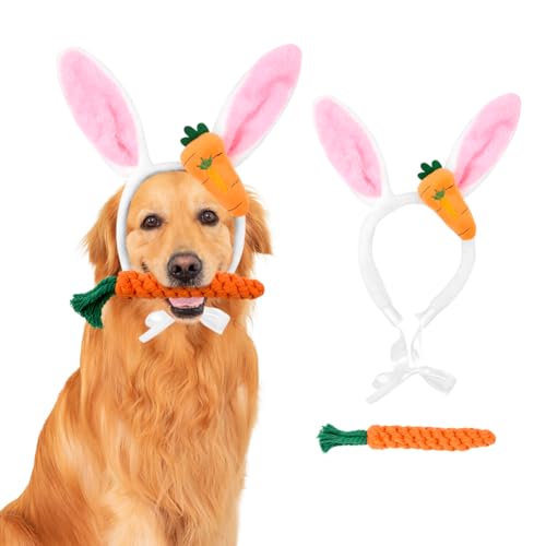 Hundeohr-Stirnband, 1 x Osterkostüm, niedliches Hasenohr-Haarband, 1 x Karotten-Kauspielzeug, Oster-Party, Welpen, Kopfbedeckung für Hunde und Katzen Hundeohr-Stirnband, 1 x Osterkostüm, niedliches Hasenohr-Haarband, 1 x Karotten-Kauspielzeug, Oster-Party, Welpen, Kopfbedeckung für Hunde und Katzen von Kelamayi