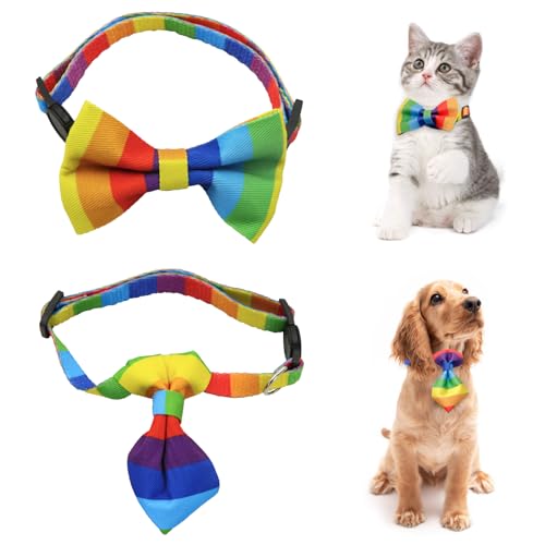 Pride Day Hundekostüm, Welpen-Halstuch, Halsband mit Fliege und Krawatte, 2 Stück, LGBT Regenbogen, verstellbares Hundezubehör für Haustiere, Welpen, Katzen, Party, Verkleidung, Cosplay-Kostüm Pride Day Hundekostüm, Welpen-Halstuch, Halsband mit Fliege und Krawatte, 2 Stück, LGBT Regenbogen, verstellbares Hundezubehör für Haustiere, Welpen, Katzen, Party, Verkleidung, Cosplay-Kostüm von Kelamayi