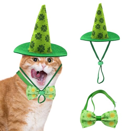 St. Patrick's Day Hundekostüm, Welpen-Halstuch, Halsband mit Fliege und dreieckigem Kleeblatt-Hut, grüner, irischer Hund, verstellbares Zubehör für Haustiere, Welpen, Katzen, Party, Verkleidung, St. Patrick's Day Hundekostüm, Welpen-Halstuch, Halsband mit Fliege und dreieckigem Kleeblatt-Hut, grüner, irischer Hund, verstellbares Zubehör für Haustiere, Welpen, Katzen, Party, Verkleidung, von Kelamayi