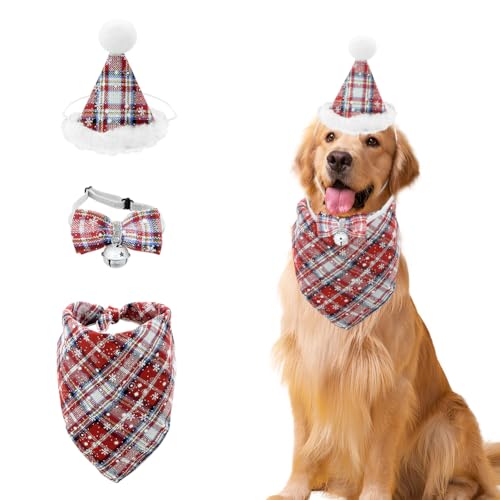 Weihnachtliches Haustier-Hundekostüm, 1 klassisches kariertes Hundehalstuch, 1 Dreieckshut und 1 verstellbare Fliege für Haustiere, Welpen, Katzen, Party, Verkleidung, Cosplay-Kostüm Weihnachtliches Haustier-Hundekostüm, 1 klassisches kariertes Hundehalstuch, 1 Dreieckshut und 1 verstellbare Fliege für Haustiere, Welpen, Katzen, Party, Verkleidung, Cosplay-Kostüm von Kelamayi