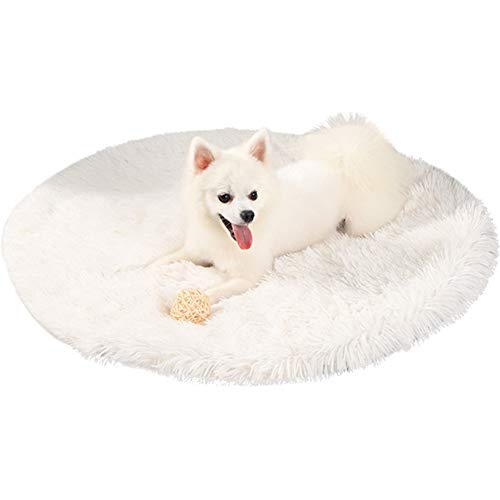Kelendle 78,9 cm Plüsch-Hundebettmatte, warm, flauschig, rund, mit rutschfester, wasserdichter Unterseite, weich, bequem, für kleine und mittelgroße Hunde zum Schlafen (weiß) von Kelendle