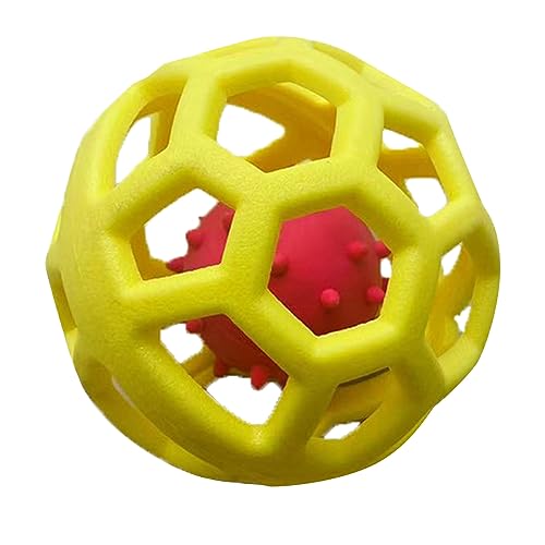 Interaktiver Hunde- und Katzenspielzeugball, langlebiger, hohler, bissfester Kauball für Haustiere, lustiges und ansprechendes Spielzeug für Hunde und Katzen, ideal für Bewegung (Gelb) von Kelepu