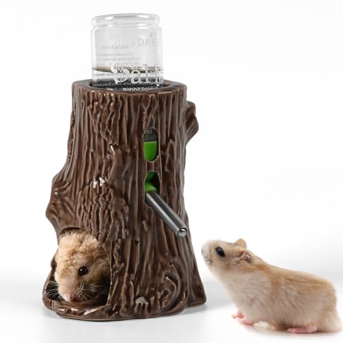 Kelivi Hamster Wasserflasche für Glastank,2 in 1 Verstellbar und verstecken Hamster Wasserflasche Halter,80ML Meerschweinchen Trinkflasche,Kein Tropfen Keramik Baumstümpfe Trinkflasche Halter von Kelivi
