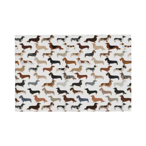 Glattes Rauhaar Langhaar Dackel Hunde Haustiere,Tischsets aus Leinenimitat, 6er-Set, waschbar, hitzebeständig, Tablettunterlage, 30 x 45 cm von KemEng