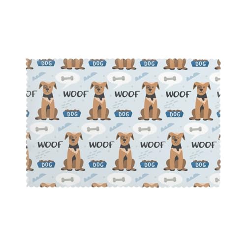 Niedliches Haustier-Hundemuster, 6er Set Tischsets Waschbar Platzsets für Esstisch Hitzebeständig Tablettmatten 30x45cm von KemEng