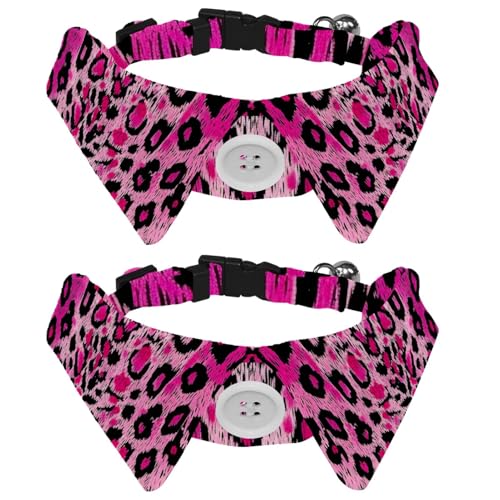 Hundehalsband, Sicherheitsschnalle, verstellbar, weich, mit Glöckchen, für kleine Kätzchen, Rosa, Schwarz, Leopardenmuster, 2 Stück von KengjuTesu