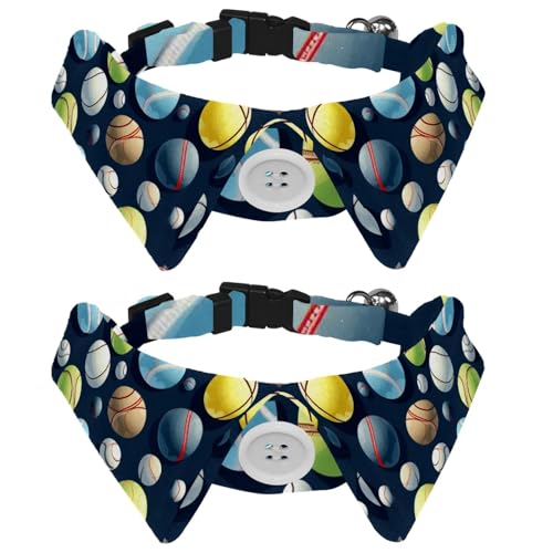 Hundehalsband, Sicherheitsschnalle, verstellbar, weich, mit Glöckchen, für kleine Kätzchen, Tennisball-Muster, 2 Stück Hundehalsband, Sicherheitsschnalle, verstellbar, weich, mit Glöckchen, für kleine Kätzchen, Tennisball-Muster, 2 Stück von KengjuTesu