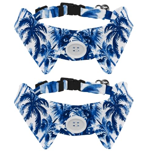 Hundehalsband, Sicherheitsschnalle, verstellbar, weich, mit Glöckchen, für kleine Kätzchen, blaue Kokosnussbaum, 2 Stück von KengjuTesu