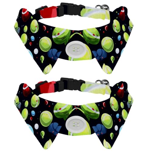Hundehalsband, Sicherheitsschnalle, verstellbar, weich, mit Glöckchen, für kleine Kätzchen, buntes Tennisball-Muster, 2 Stück Hundehalsband, Sicherheitsschnalle, verstellbar, weich, mit Glöckchen, für kleine Kätzchen, buntes Tennisball-Muster, 2 Stück von KengjuTesu