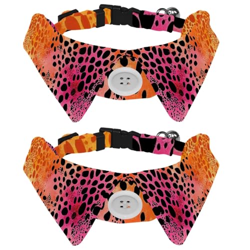 Hundehalsband, Sicherheitsschnalle, verstellbar, weich, mit Glöckchen, für kleine Kätzchen, goldfarben, Leopardenmuster, 2 Stück von KengjuTesu