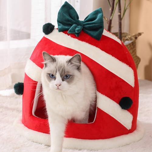 Weihnachtsbaum Katzenhöhle - Weihnachten Katzenbett Katzenhaus - Katzenbett Höhle mit abnehmbarem Polster, Geschenk für Katzenliebhaber, Katzenschlafplatz für Drinnen, 36 * 36CM von Kensbro