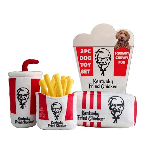 KFC Chicken Box Meal - 3-teiliges Hundespielzeug Set - Hühnerbox, Pommes Frites & Soda - Lustiges Essen Thema Knistern & Quietschen Interaktives Plüschspielzeug für mittelgroße Hunde & Moderate Kauer von Kentucky Fried Chicken